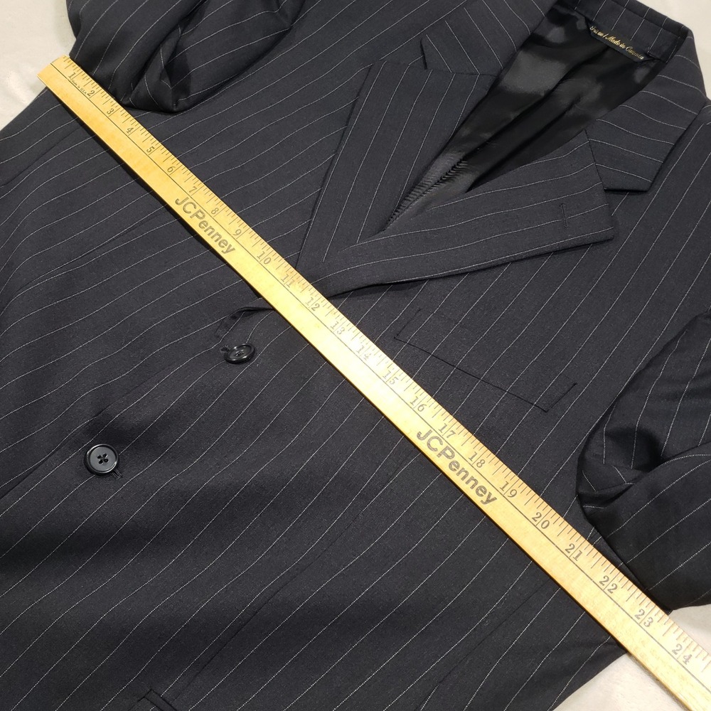 Jack Victor Suit Men 44R Black Pinstripe Super 110s Wool 3-Button Pleated Cuffed - Picture 11 of 16